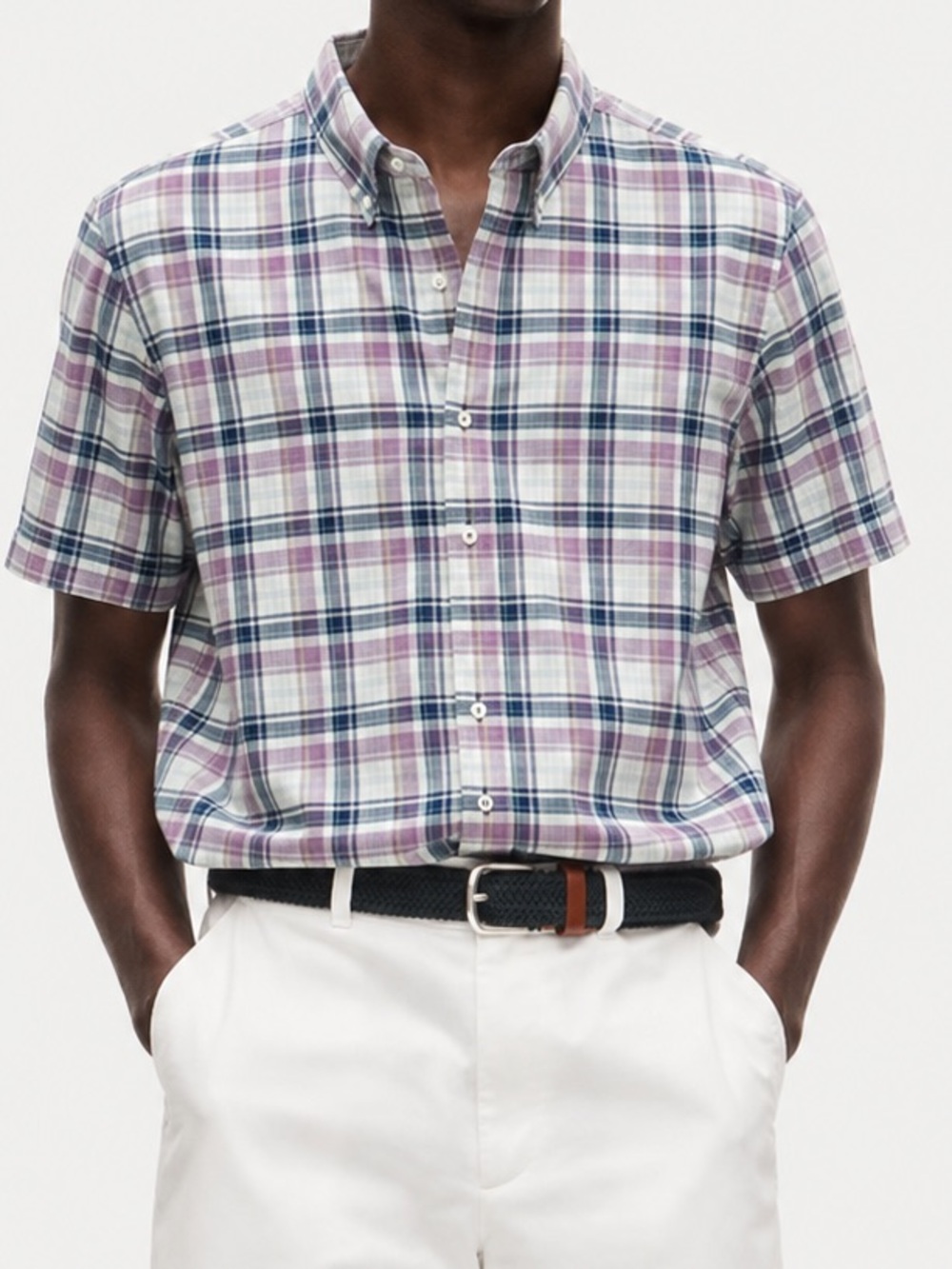Zachary Prell Short-Sleeve Plaid Button-Down Shirt - Blue & Purple XL